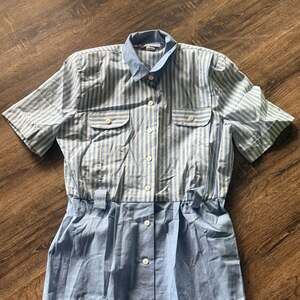 Vintage Periwinkle Striped Shirt Dress, Blue & White Button Down, Made in USA